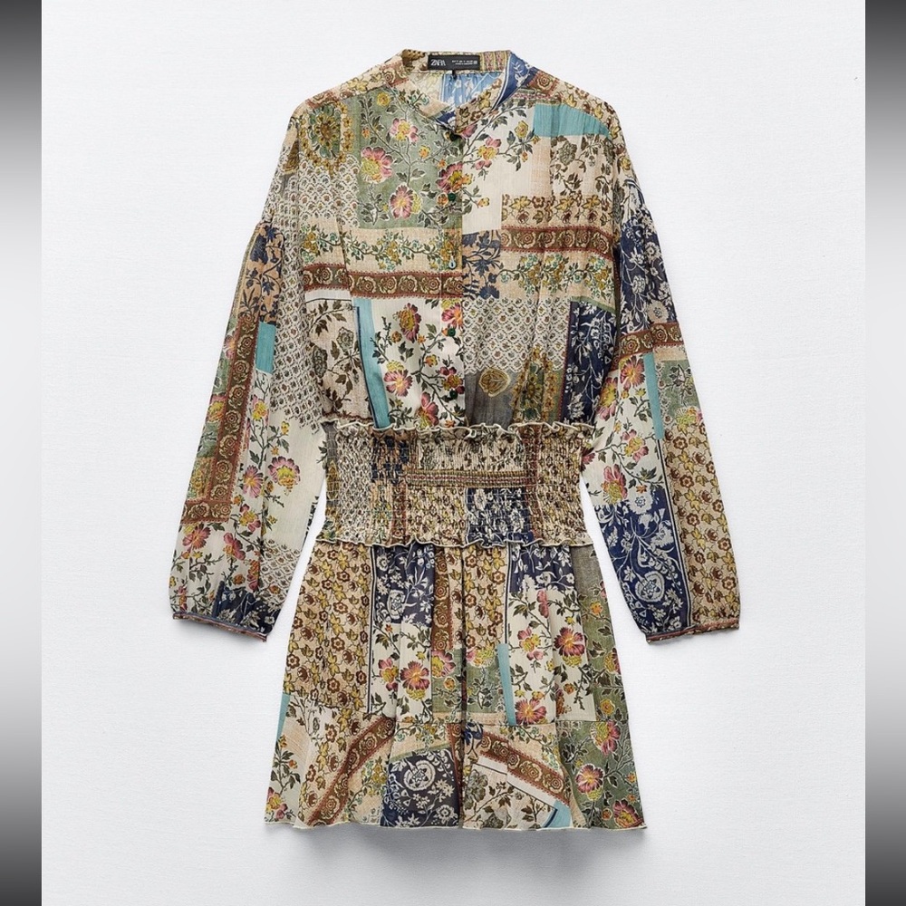 Zara Multicolor Patchwork Long Sleeve Dress